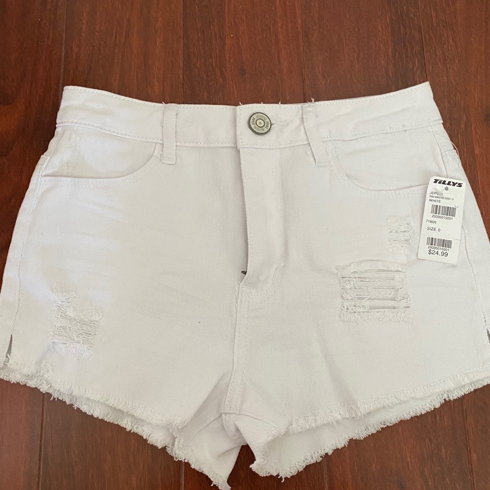 Tilly’s High Waisted Distressed White Denim Shorts
